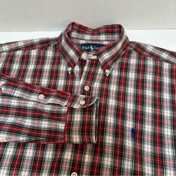 Ralph Lauren Blake Red & White‎ Tartan Plaid Long Sleeved Button Down Medium - Picture 1 of 4